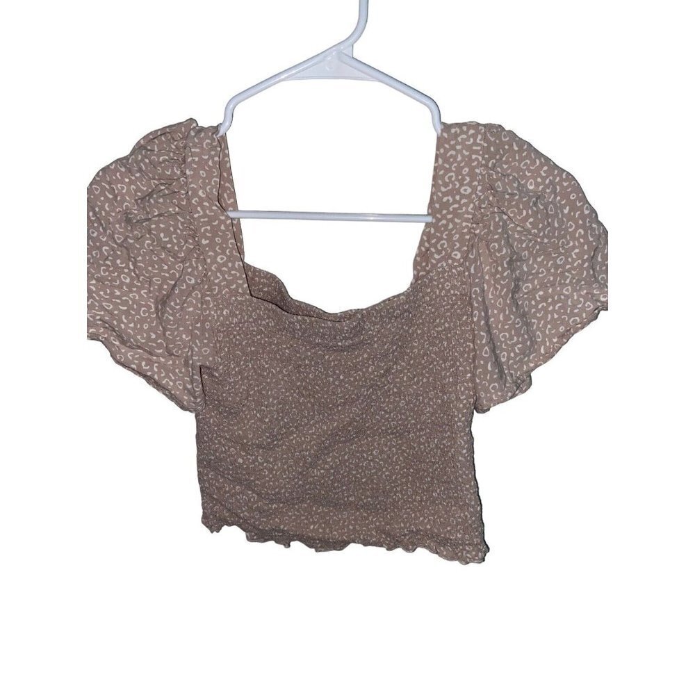 Womens Joyana Crop Top Ruffle Sleeve Pink Cheetah Print Size Small